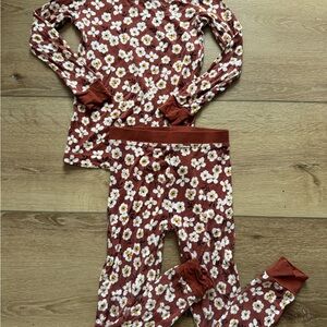 Little Sleepies Floral Kids Pajama Set - Brown and White